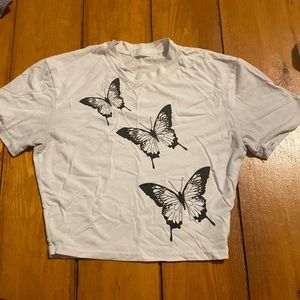 XS white butterfly crop top